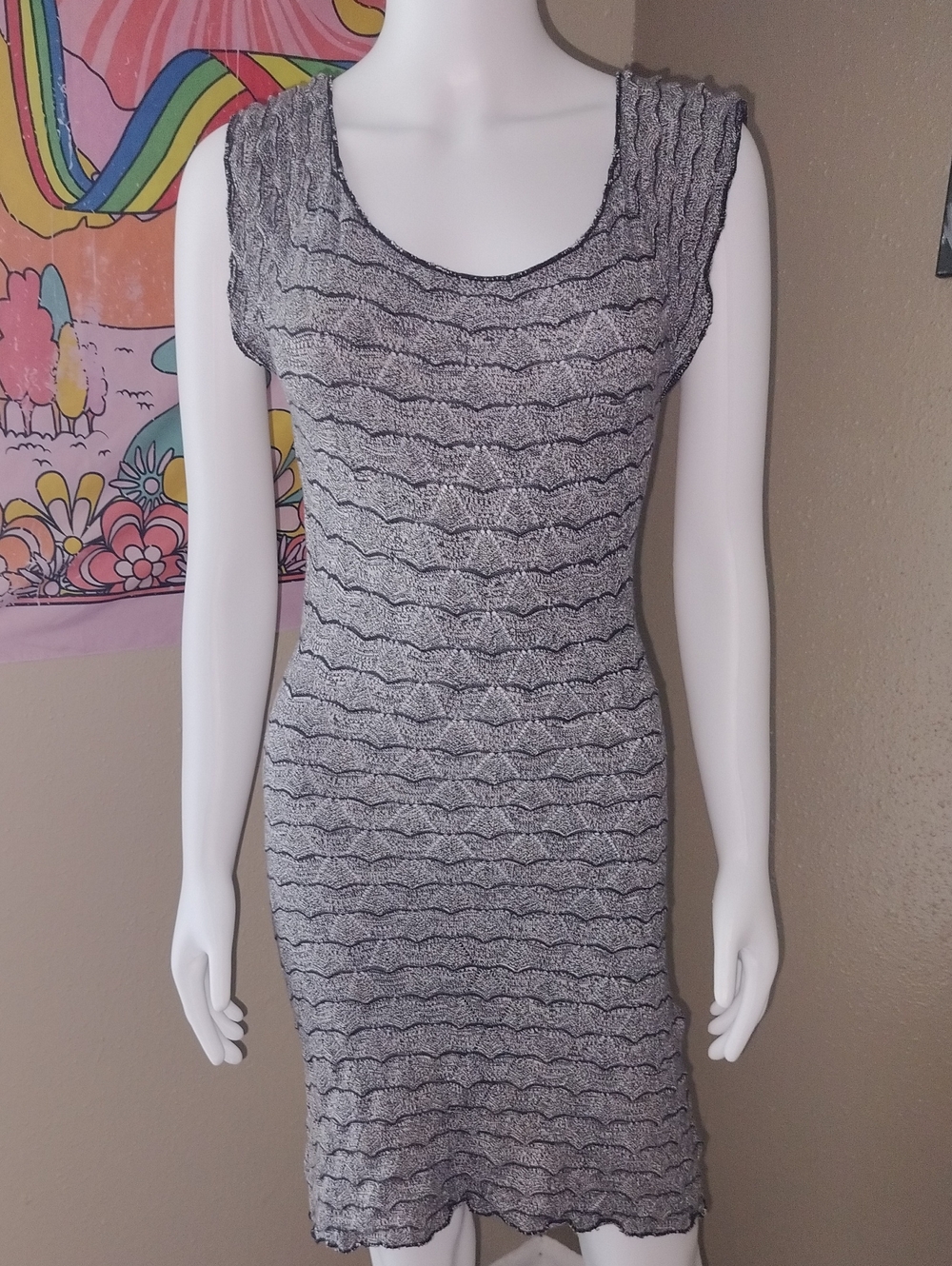 Free People Textured Black and Gray Midi Dress Sz L